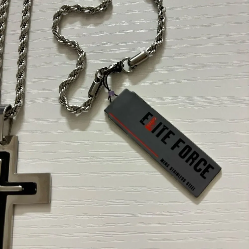 Elite force stainless steel men’s cross necklace silver black new